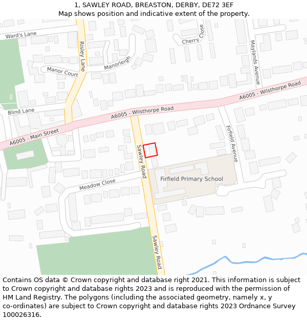 1, SAWLEY ROAD, BREASTON, DERBY, DE72 3EF: Location map and indicative extent of plot