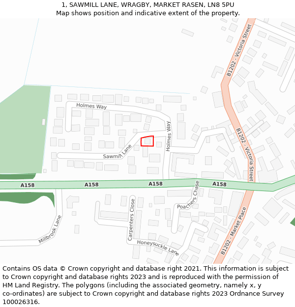 1, SAWMILL LANE, WRAGBY, MARKET RASEN, LN8 5PU: Location map and indicative extent of plot