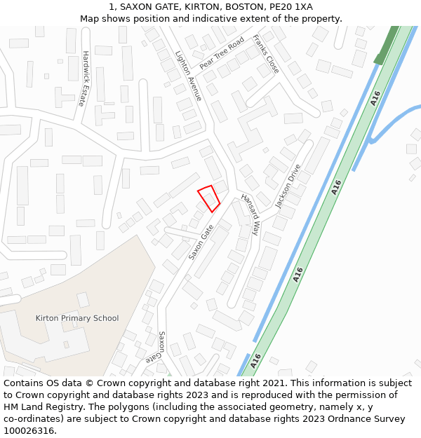 1, SAXON GATE, KIRTON, BOSTON, PE20 1XA: Location map and indicative extent of plot