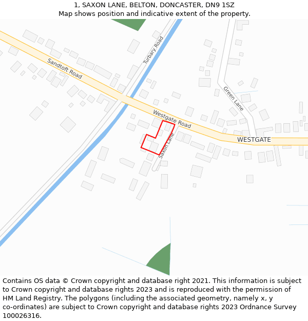 1, SAXON LANE, BELTON, DONCASTER, DN9 1SZ: Location map and indicative extent of plot