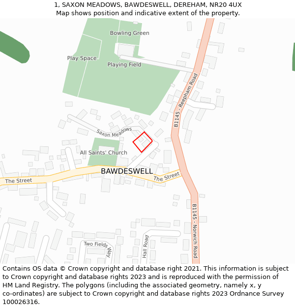 1, SAXON MEADOWS, BAWDESWELL, DEREHAM, NR20 4UX: Location map and indicative extent of plot