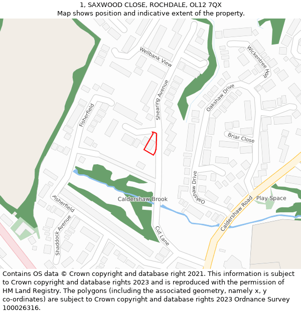 1, SAXWOOD CLOSE, ROCHDALE, OL12 7QX: Location map and indicative extent of plot