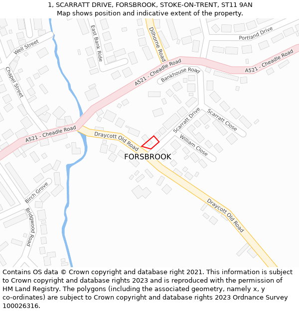 1, SCARRATT DRIVE, FORSBROOK, STOKE-ON-TRENT, ST11 9AN: Location map and indicative extent of plot