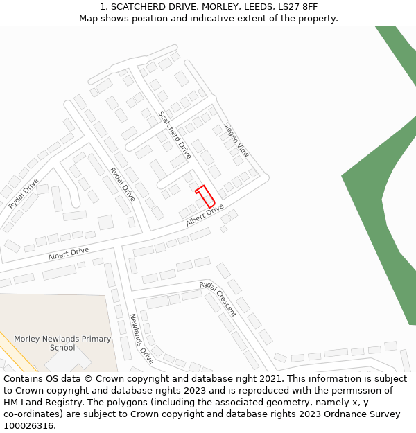 1, SCATCHERD DRIVE, MORLEY, LEEDS, LS27 8FF: Location map and indicative extent of plot