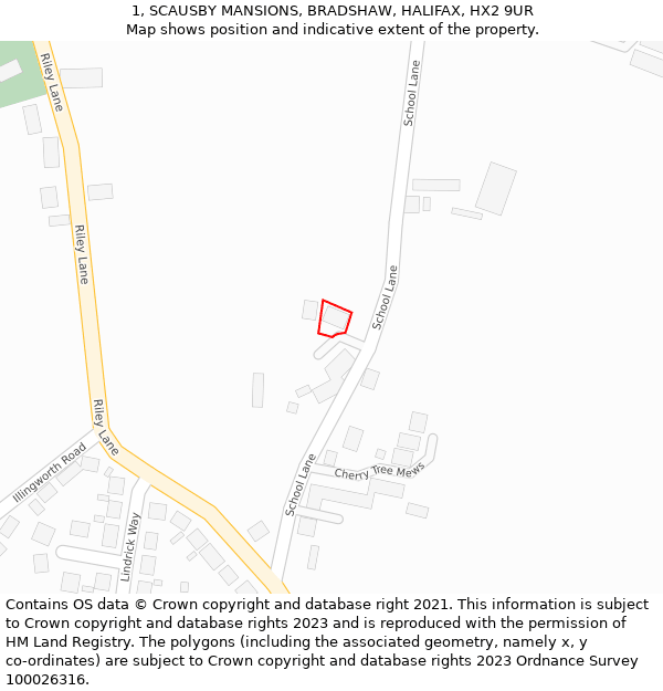 1, SCAUSBY MANSIONS, BRADSHAW, HALIFAX, HX2 9UR: Location map and indicative extent of plot