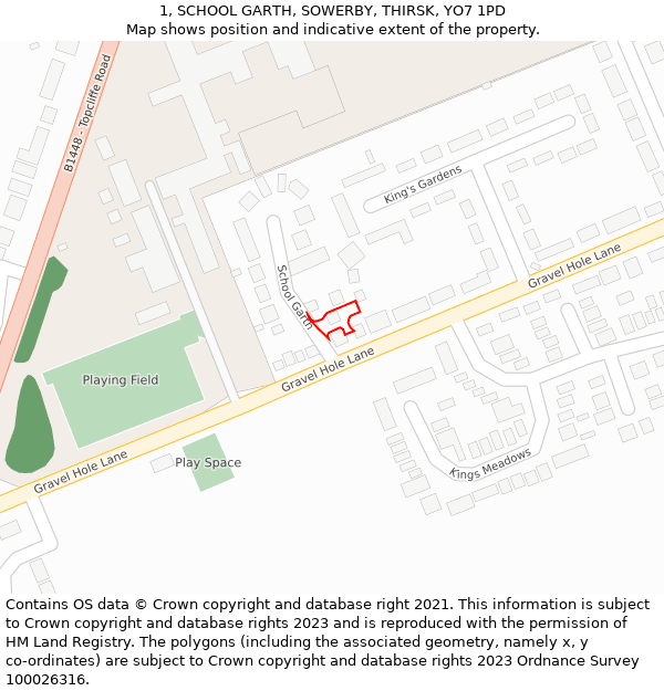 1, SCHOOL GARTH, SOWERBY, THIRSK, YO7 1PD: Location map and indicative extent of plot