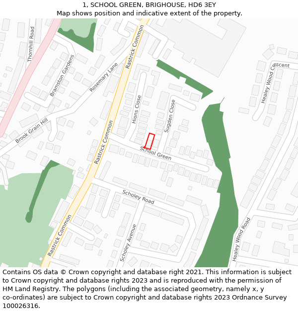 1, SCHOOL GREEN, BRIGHOUSE, HD6 3EY: Location map and indicative extent of plot