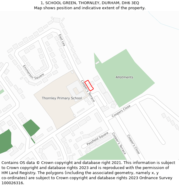 1, SCHOOL GREEN, THORNLEY, DURHAM, DH6 3EQ: Location map and indicative extent of plot