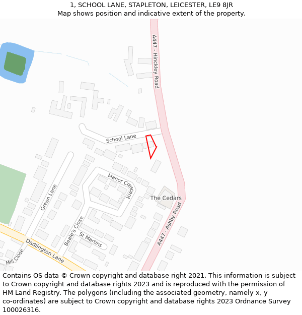 1, SCHOOL LANE, STAPLETON, LEICESTER, LE9 8JR: Location map and indicative extent of plot