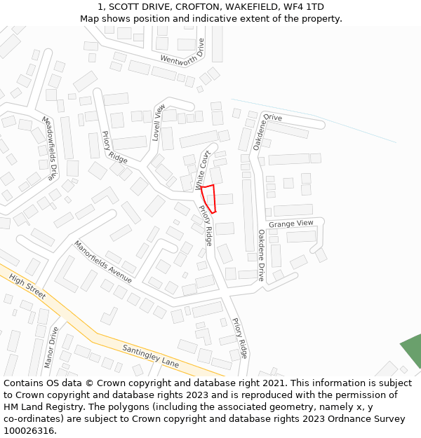 1, SCOTT DRIVE, CROFTON, WAKEFIELD, WF4 1TD: Location map and indicative extent of plot