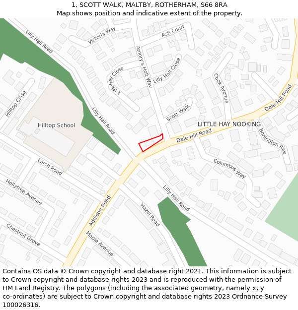 1, SCOTT WALK, MALTBY, ROTHERHAM, S66 8RA: Location map and indicative extent of plot