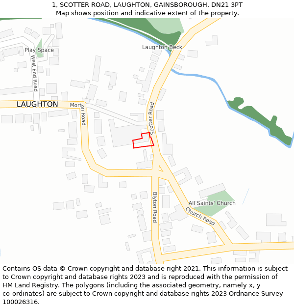 1, SCOTTER ROAD, LAUGHTON, GAINSBOROUGH, DN21 3PT: Location map and indicative extent of plot