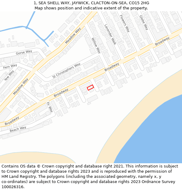 1, SEA SHELL WAY, JAYWICK, CLACTON-ON-SEA, CO15 2HG: Location map and indicative extent of plot