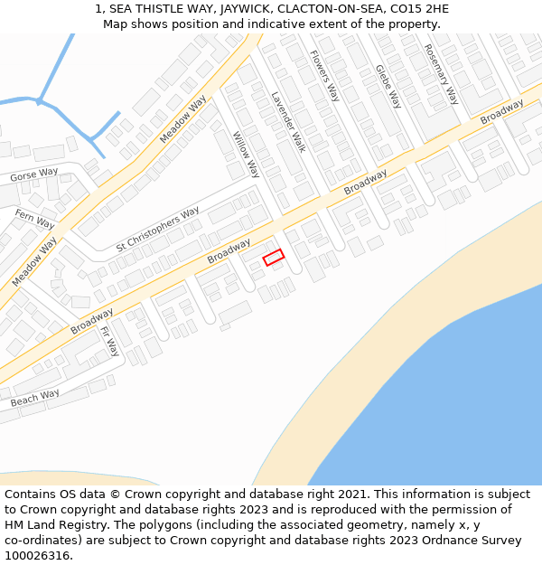 1, SEA THISTLE WAY, JAYWICK, CLACTON-ON-SEA, CO15 2HE: Location map and indicative extent of plot