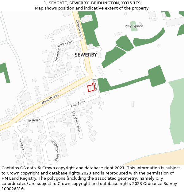 1, SEAGATE, SEWERBY, BRIDLINGTON, YO15 1ES: Location map and indicative extent of plot