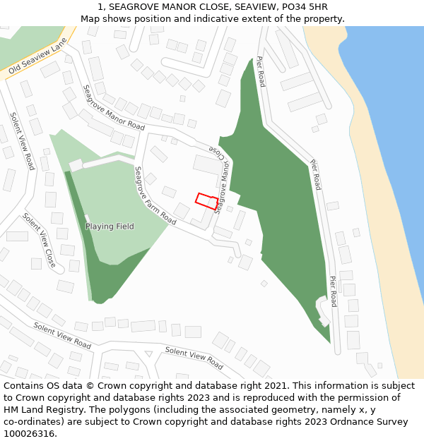 1, SEAGROVE MANOR CLOSE, SEAVIEW, PO34 5HR: Location map and indicative extent of plot