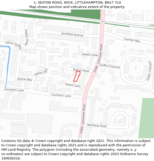 1, SEATON ROAD, WICK, LITTLEHAMPTON, BN17 7LG: Location map and indicative extent of plot