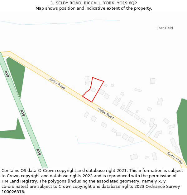 1, SELBY ROAD, RICCALL, YORK, YO19 6QP: Location map and indicative extent of plot