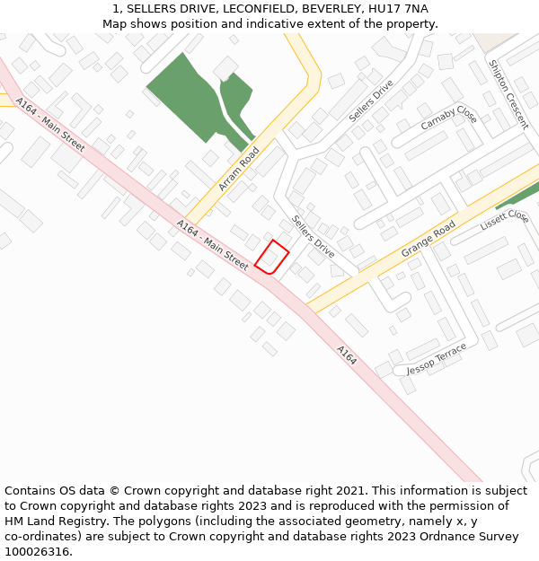 1, SELLERS DRIVE, LECONFIELD, BEVERLEY, HU17 7NA: Location map and indicative extent of plot