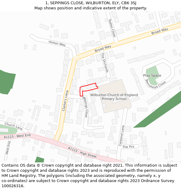 1, SEPPINGS CLOSE, WILBURTON, ELY, CB6 3SJ: Location map and indicative extent of plot