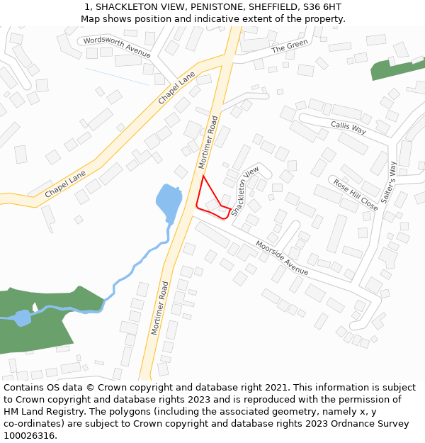 1, SHACKLETON VIEW, PENISTONE, SHEFFIELD, S36 6HT: Location map and indicative extent of plot