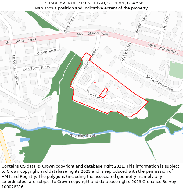 1, SHADE AVENUE, SPRINGHEAD, OLDHAM, OL4 5SB: Location map and indicative extent of plot