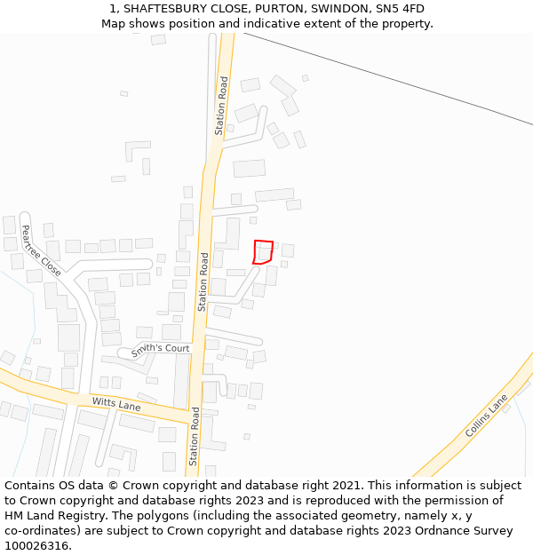 1, SHAFTESBURY CLOSE, PURTON, SWINDON, SN5 4FD: Location map and indicative extent of plot