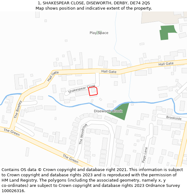 1, SHAKESPEAR CLOSE, DISEWORTH, DERBY, DE74 2QS: Location map and indicative extent of plot