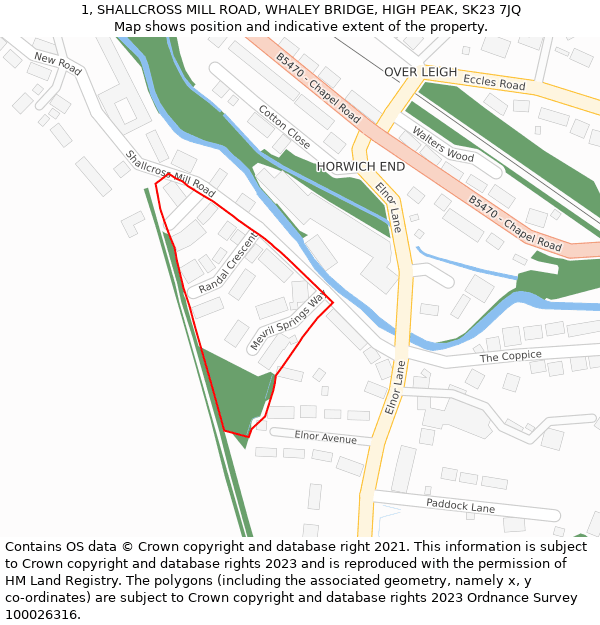 1, SHALLCROSS MILL ROAD, WHALEY BRIDGE, HIGH PEAK, SK23 7JQ: Location map and indicative extent of plot