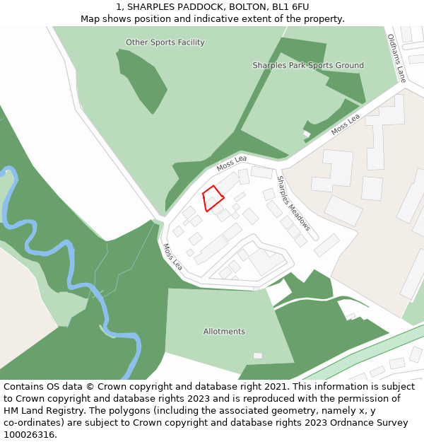 1, SHARPLES PADDOCK, BOLTON, BL1 6FU: Location map and indicative extent of plot