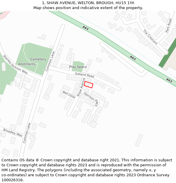 1, SHAW AVENUE, WELTON, BROUGH, HU15 1YA: Location map and indicative extent of plot