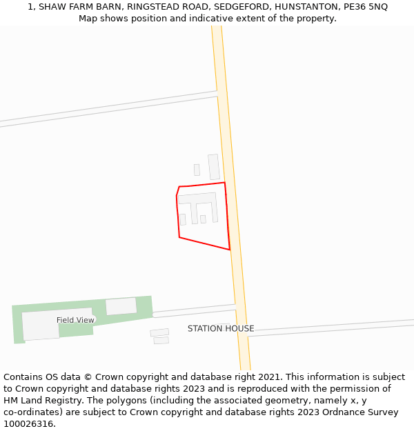 1, SHAW FARM BARN, RINGSTEAD ROAD, SEDGEFORD, HUNSTANTON, PE36 5NQ: Location map and indicative extent of plot