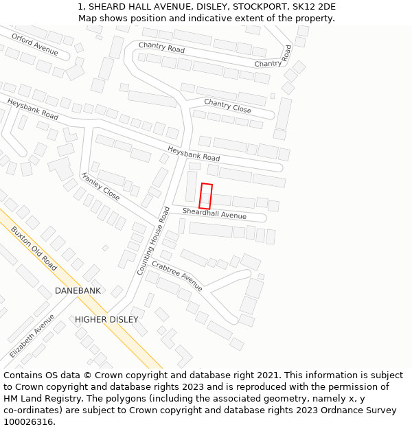 1, SHEARD HALL AVENUE, DISLEY, STOCKPORT, SK12 2DE: Location map and indicative extent of plot