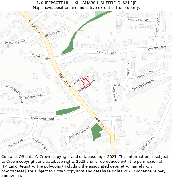 1, SHEEPCOTE HILL, KILLAMARSH, SHEFFIELD, S21 1JF: Location map and indicative extent of plot