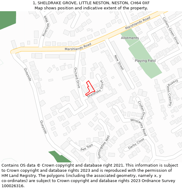 1, SHELDRAKE GROVE, LITTLE NESTON, NESTON, CH64 0XF: Location map and indicative extent of plot