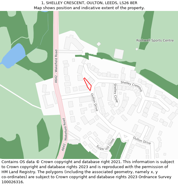 1, SHELLEY CRESCENT, OULTON, LEEDS, LS26 8ER: Location map and indicative extent of plot