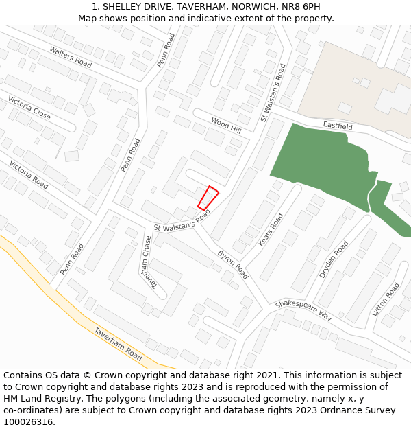 1, SHELLEY DRIVE, TAVERHAM, NORWICH, NR8 6PH: Location map and indicative extent of plot