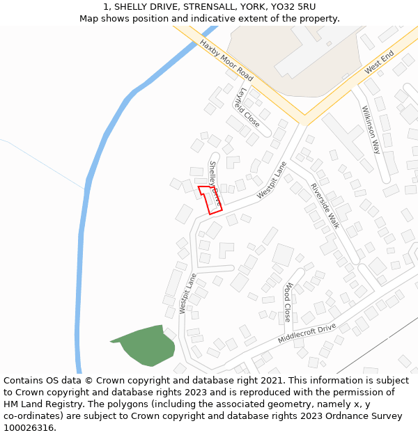1, SHELLY DRIVE, STRENSALL, YORK, YO32 5RU: Location map and indicative extent of plot