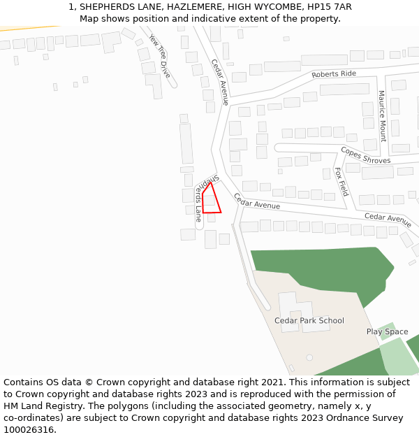 1, SHEPHERDS LANE, HAZLEMERE, HIGH WYCOMBE, HP15 7AR: Location map and indicative extent of plot