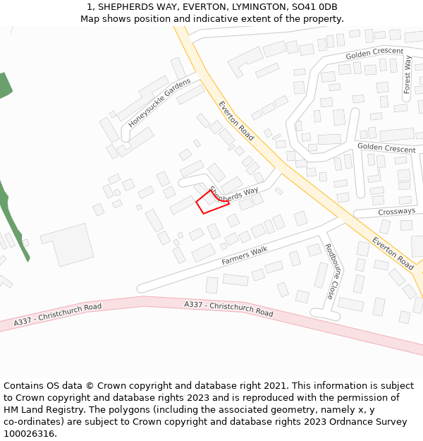 1, SHEPHERDS WAY, EVERTON, LYMINGTON, SO41 0DB: Location map and indicative extent of plot