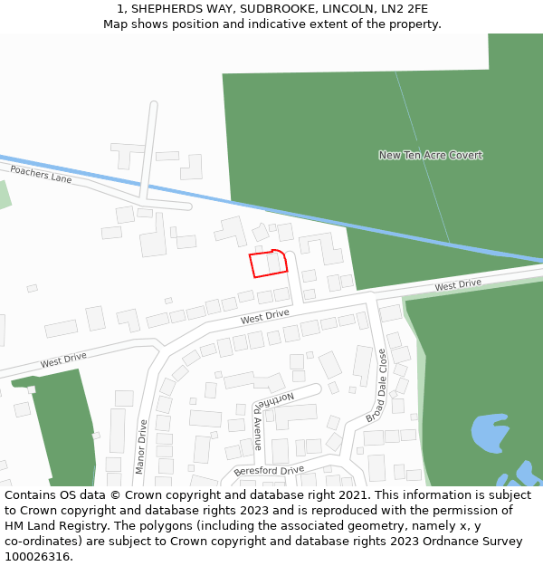 1, SHEPHERDS WAY, SUDBROOKE, LINCOLN, LN2 2FE: Location map and indicative extent of plot