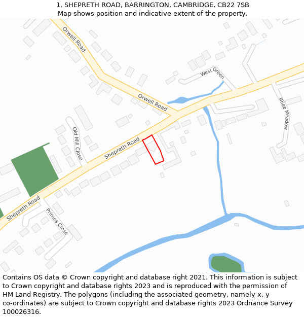 1, SHEPRETH ROAD, BARRINGTON, CAMBRIDGE, CB22 7SB: Location map and indicative extent of plot
