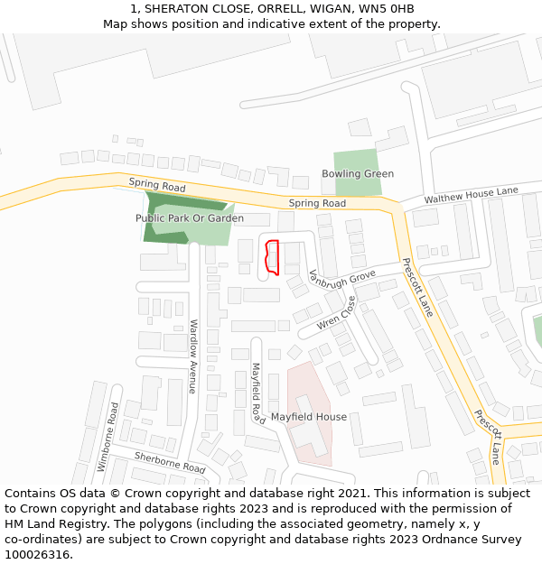 1, SHERATON CLOSE, ORRELL, WIGAN, WN5 0HB: Location map and indicative extent of plot