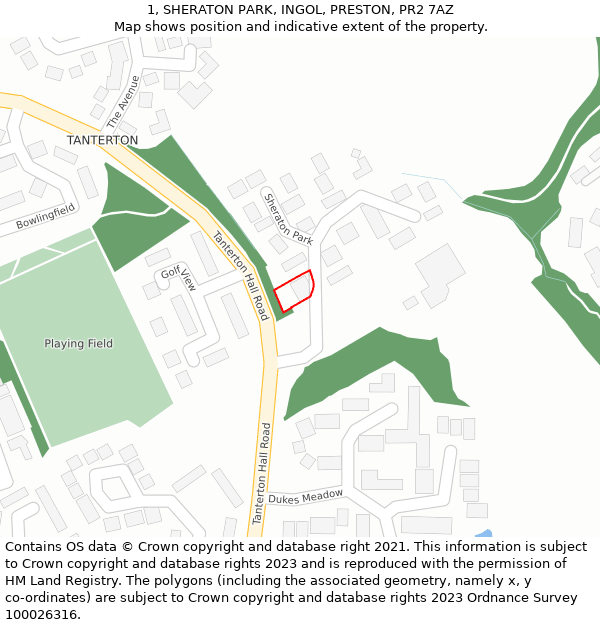 1, SHERATON PARK, INGOL, PRESTON, PR2 7AZ: Location map and indicative extent of plot