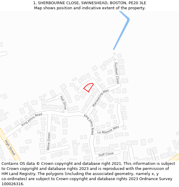 1, SHERBOURNE CLOSE, SWINESHEAD, BOSTON, PE20 3LE: Location map and indicative extent of plot