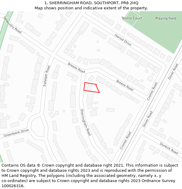 1, SHERRINGHAM ROAD, SOUTHPORT, PR8 2HQ: Location map and indicative extent of plot