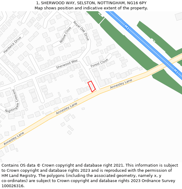 1, SHERWOOD WAY, SELSTON, NOTTINGHAM, NG16 6PY: Location map and indicative extent of plot