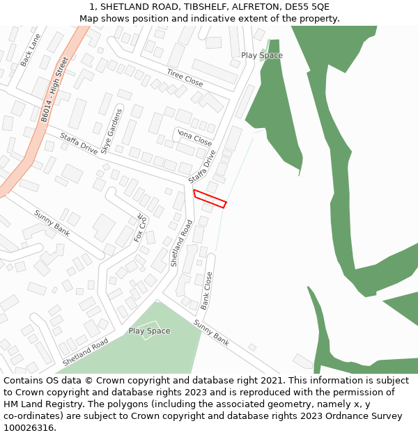 1, SHETLAND ROAD, TIBSHELF, ALFRETON, DE55 5QE: Location map and indicative extent of plot
