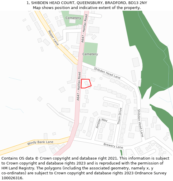 1, SHIBDEN HEAD COURT, QUEENSBURY, BRADFORD, BD13 2NY: Location map and indicative extent of plot