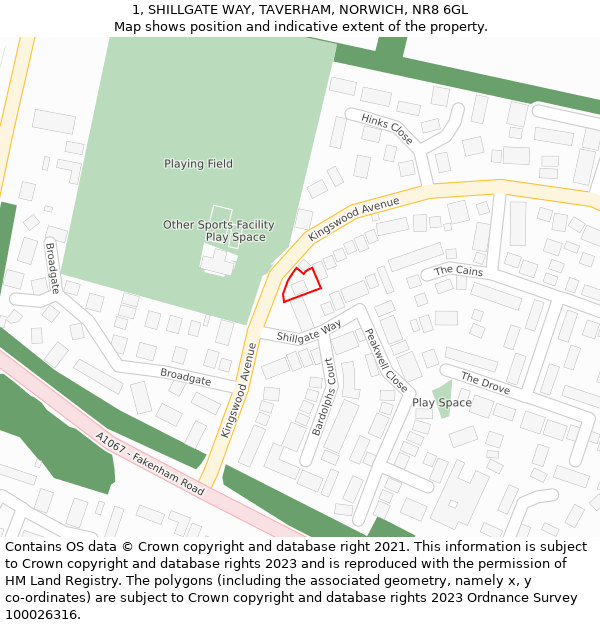 1, SHILLGATE WAY, TAVERHAM, NORWICH, NR8 6GL: Location map and indicative extent of plot